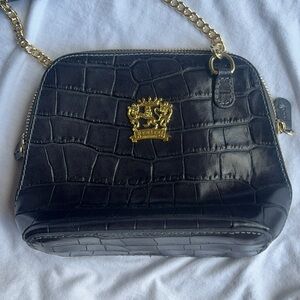 Pratesi Firenze Leather Croc Dark Grey Dome Crossbody Bag